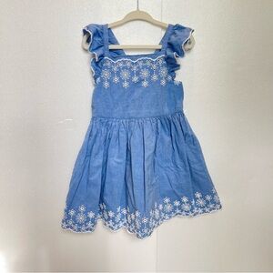 Cat&Jack Blue Jean Kids Dress w/ White Eyelet Scallop Design Ruffle Sleeve -4T